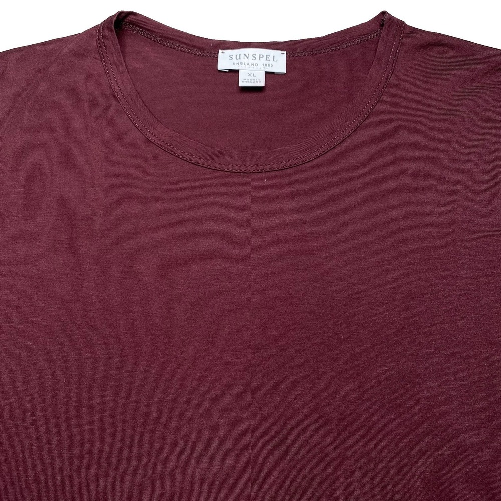Sunspel Shirt XL Mens S/S Crew Neck Cotton Burgundy Normcore